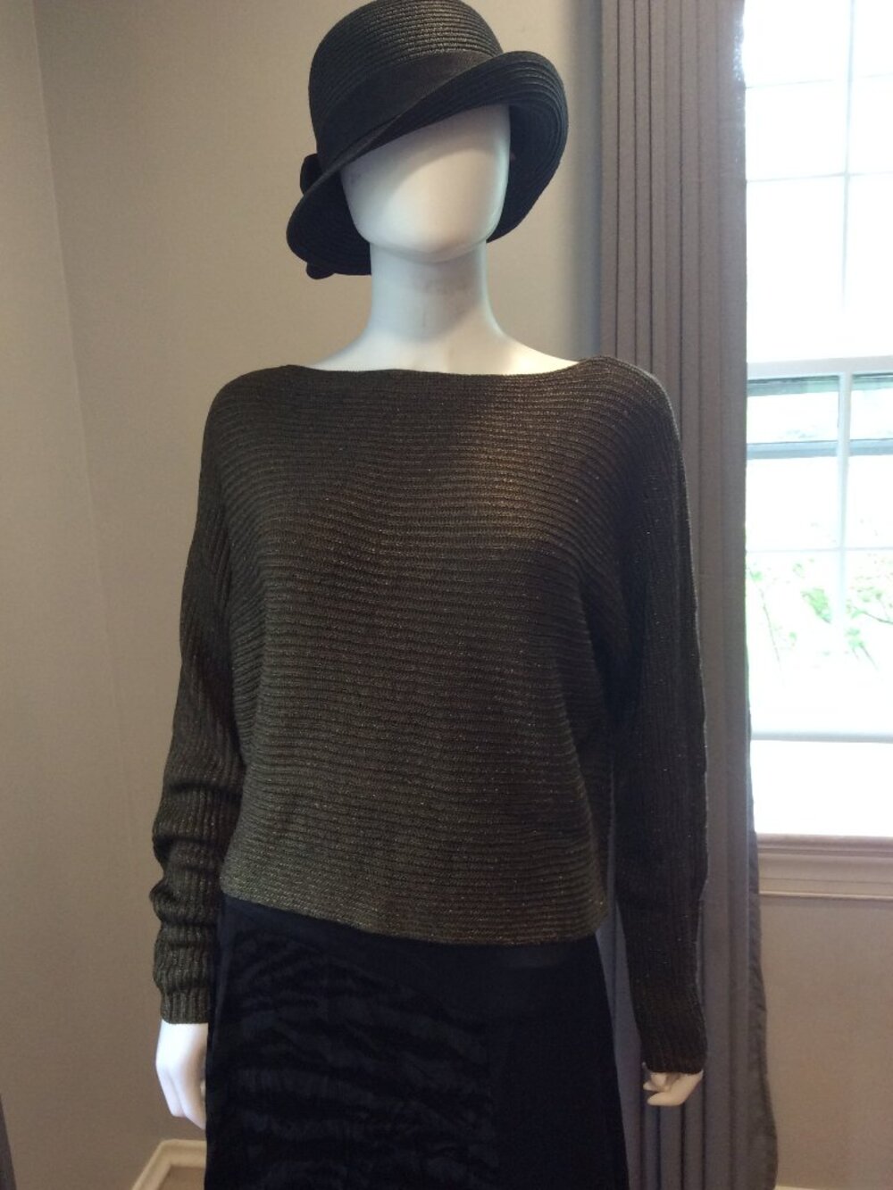 Lauren Ralph Lauren Olive Metallic Sweater Luxe Lightweight Knit Top